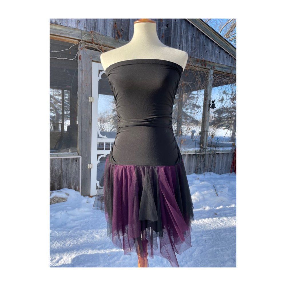 VIntage 90s B. Smart Tube Tutu Mini Dress Whimsy Goth Black Purple Sz 7/8